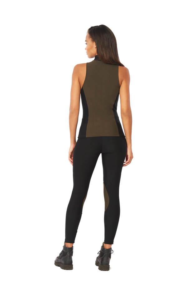 Mock Neck Top, Black and Olive