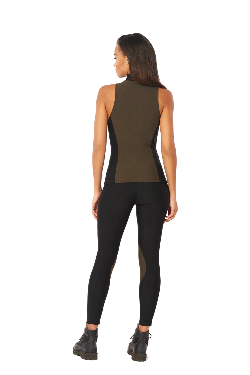 Mock Neck Top, Black and Olive