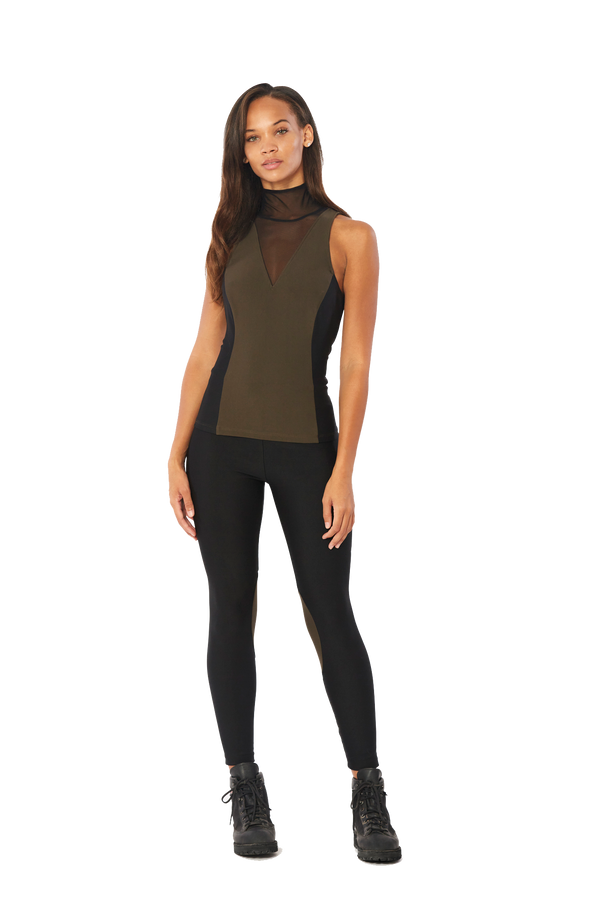 Mock Neck Top, Black and Olive