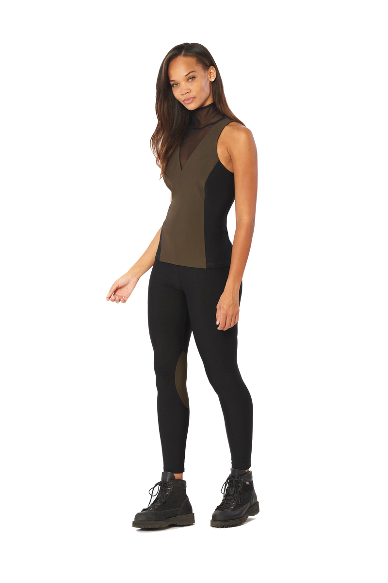 Mock Neck Top, Black and Olive
